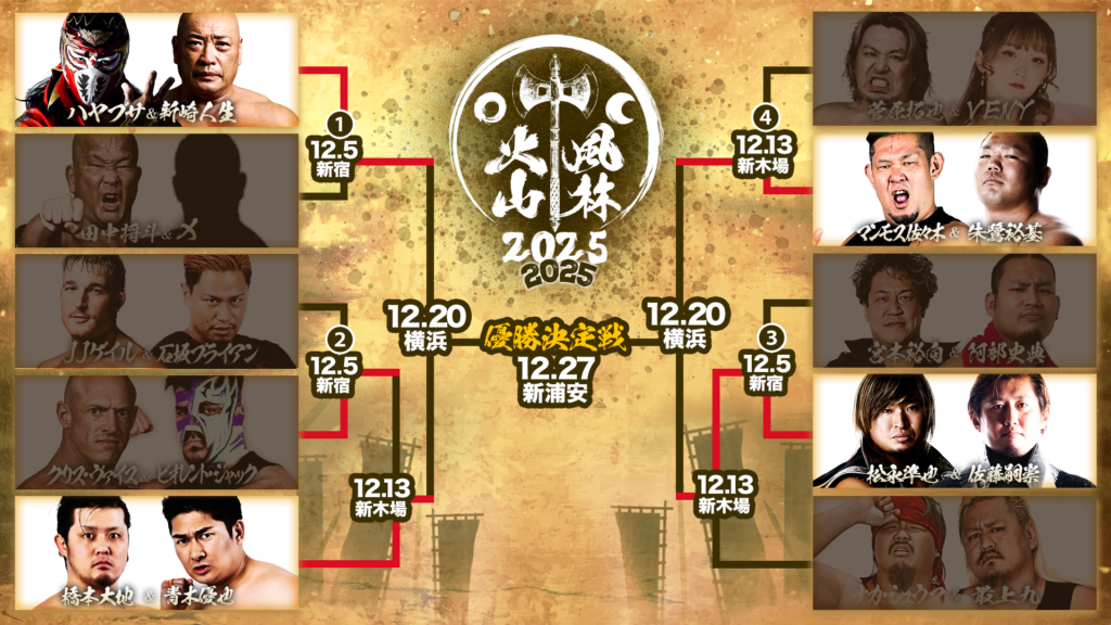 12/20横浜大会全対戦カード決定！風林火山タッグトーナメント準決勝で